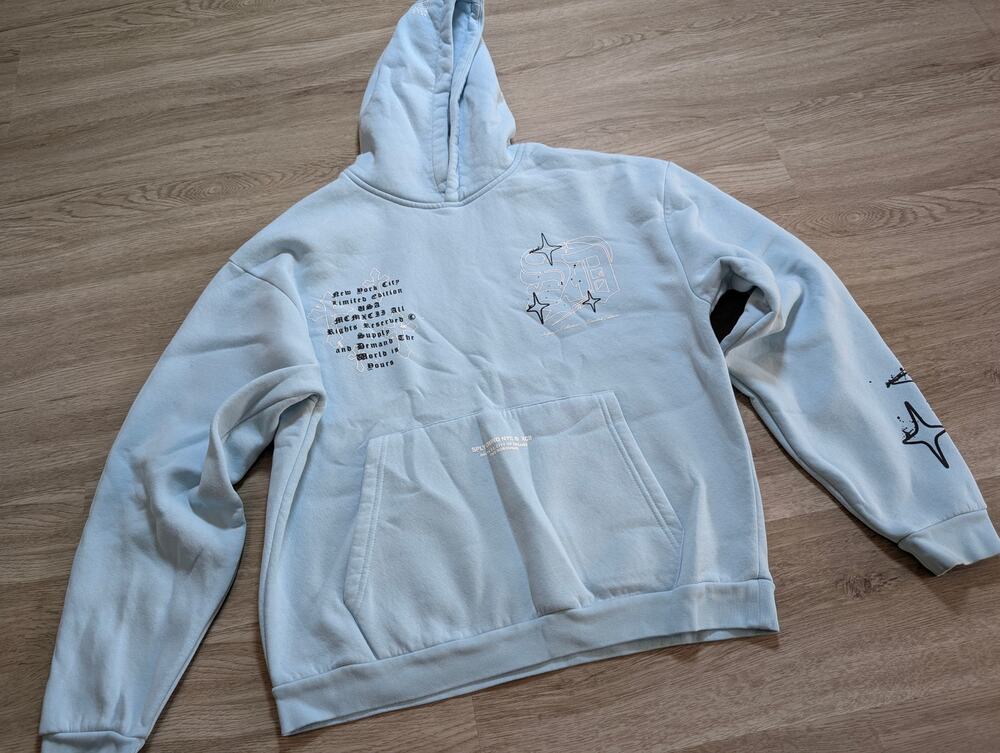 Supply & Demand NYC Mens Light Blue Size S Vito Pullover Hoodie Streetwear Y2K